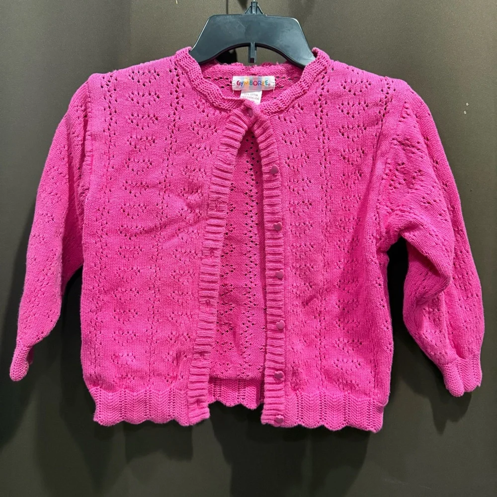 Gymboree Vibrant Pink Cotton Knit Button Up Sweater Size M Y2K